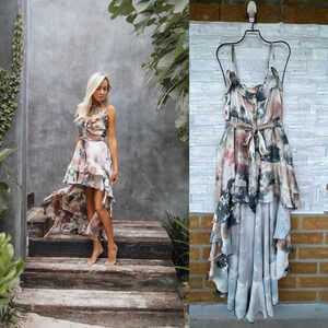 SUKISO WOMEN'S JULIET HIGH TO LOW DRESS EARTH TIE-DYE LARGE